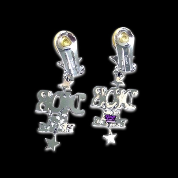 Vintage Christian Dior 70’s Silver Diamanté Crystal Dior For Peace Logo Earrings - Picture 4 of 17